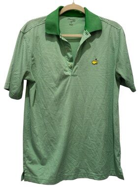 Masters Tech Men's Green Striped Polo with Contrast Collar Size Small